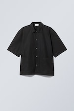 Black - Relaxed Short Sleeve Cotton Shirt - 0