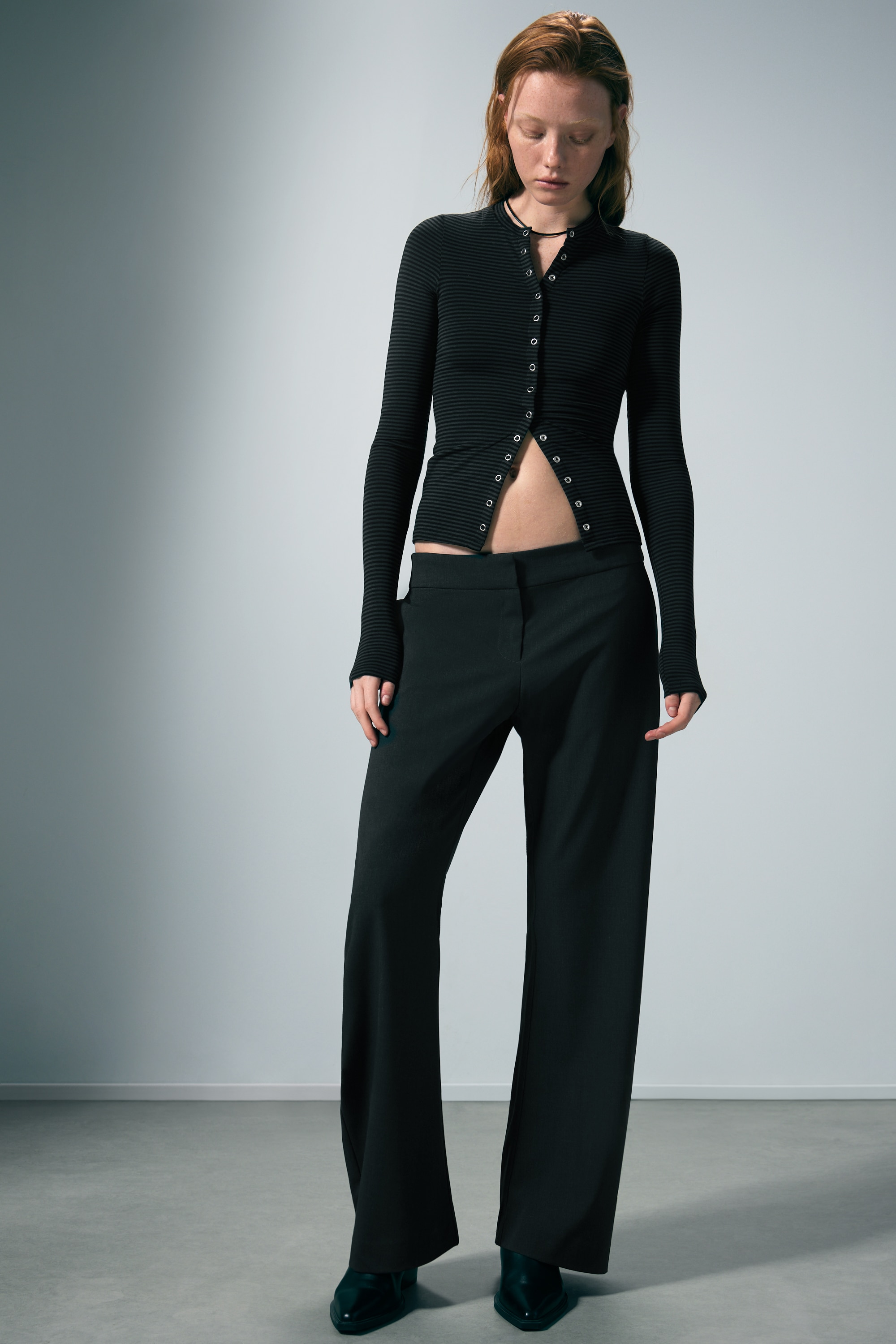 Παντελόνι Low-Rise Loose Cocoon Suiting - Σκούρο Γκρι Μελανζέ/Μαύρο