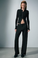 Dark Grey Melange - Low-Rise Loose Barrel Suiting Trousers - 0