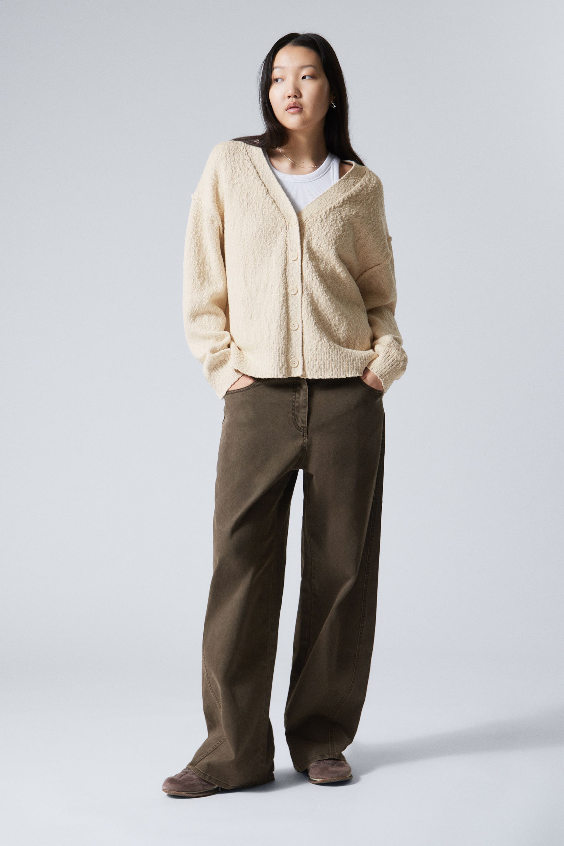 #DCD6C7 - Knitted Cotton Cardigan - 1