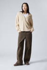 Light Beige - Knitted Cotton Cardigan - 0