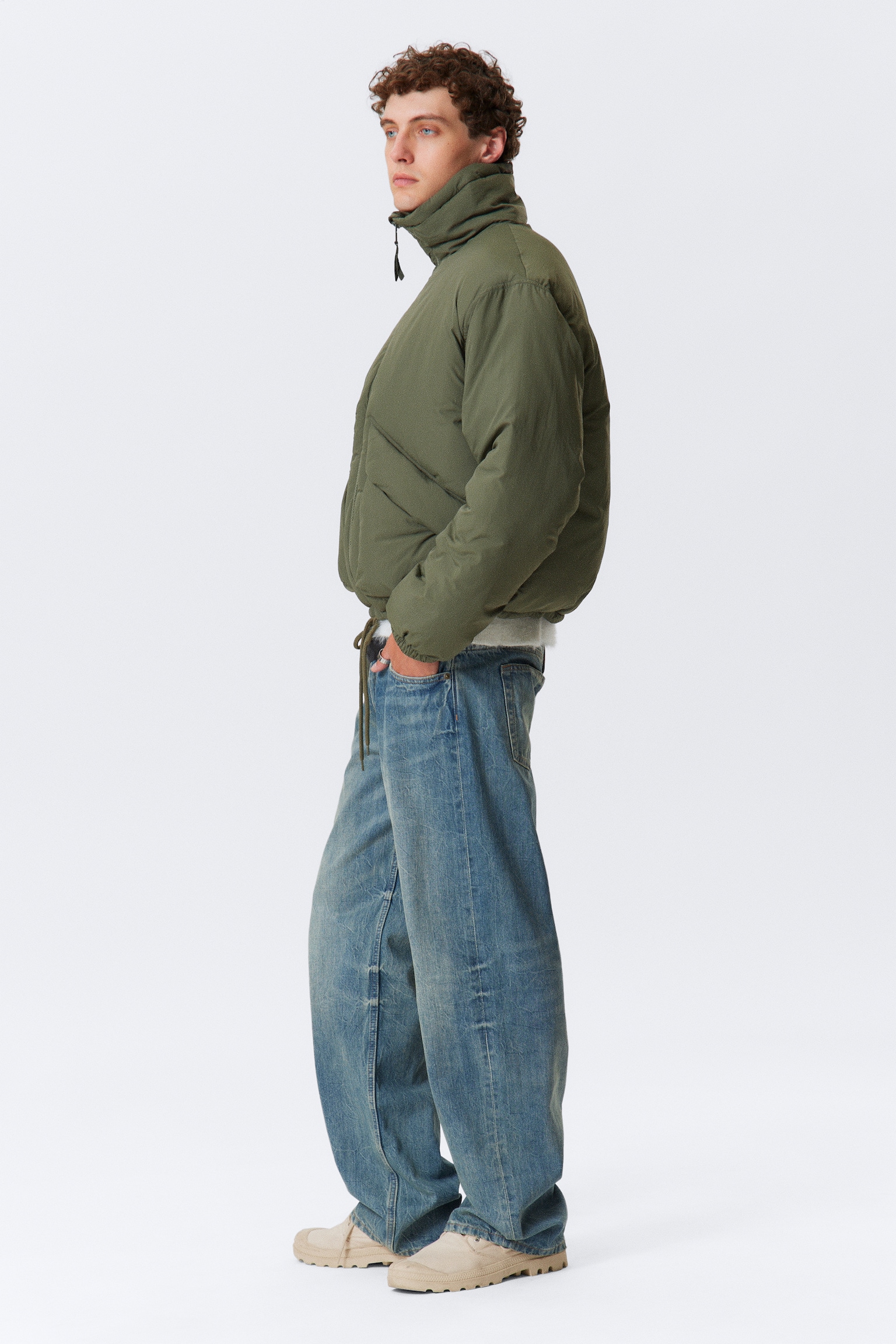 Padded Drawstring Nylon Jacket - Saliegroen/Zwart - 5