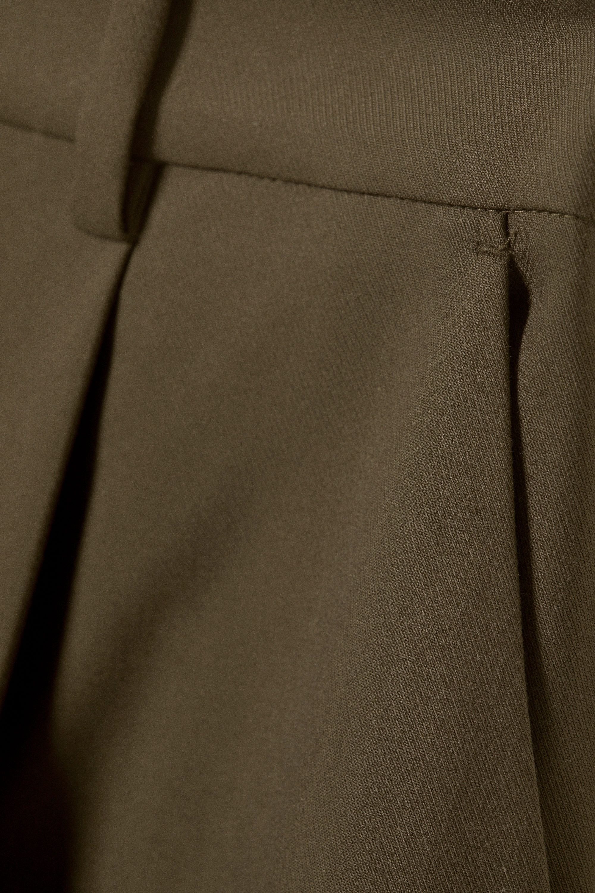 Dark Khaki Green - Low Waist Wide Suiting Trousers - 5