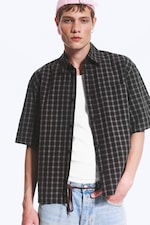 Checked Black - Boxy Short-Sleeved Cotton Shirt - 0