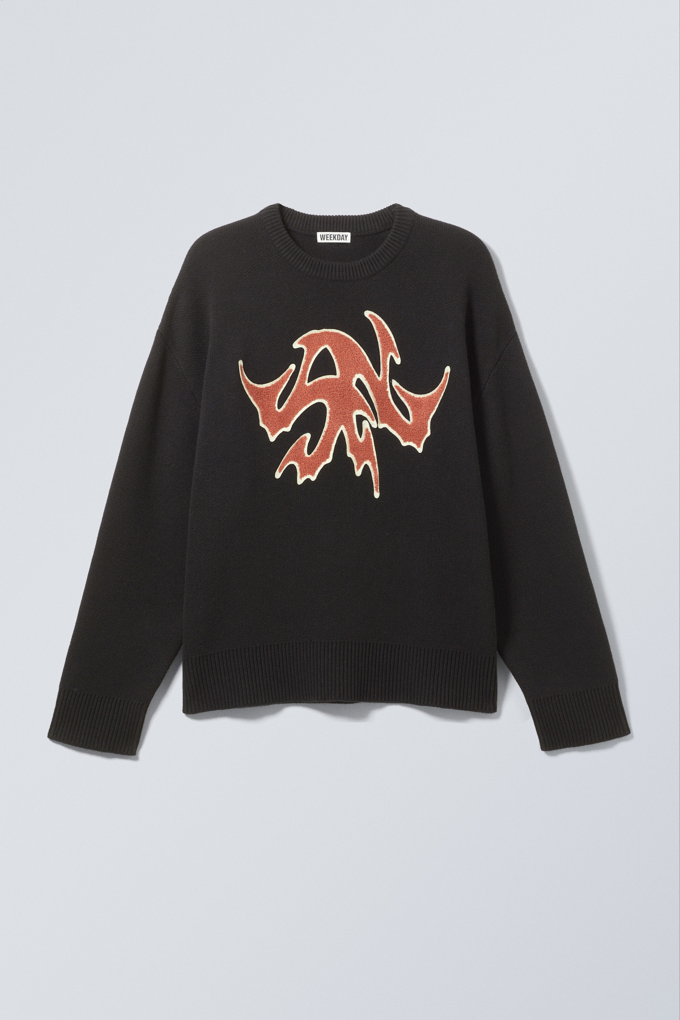 Svart - Heavy-Knit Patch Print Sweater - 1