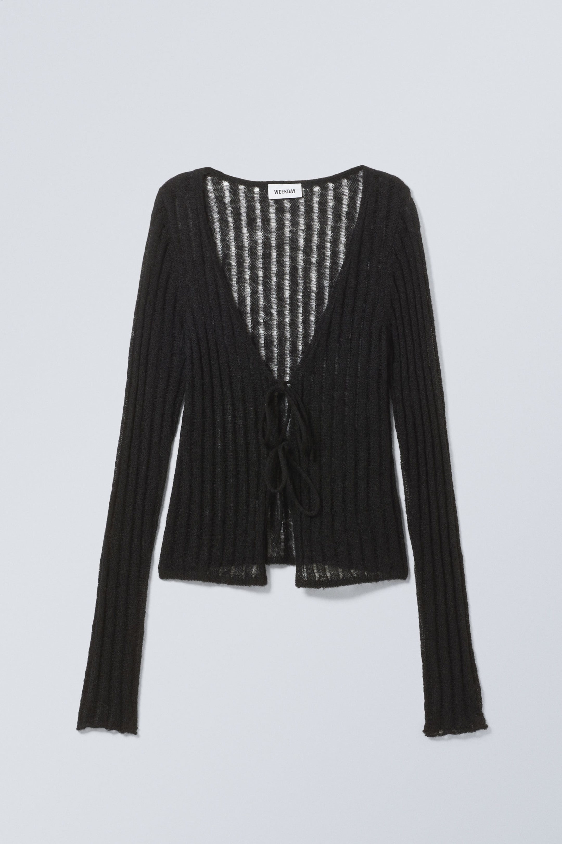 Schwarz - Taillierter Cardigan zum Binden - 0