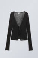 Schwarz - Taillierter Cardigan zum Binden - 0