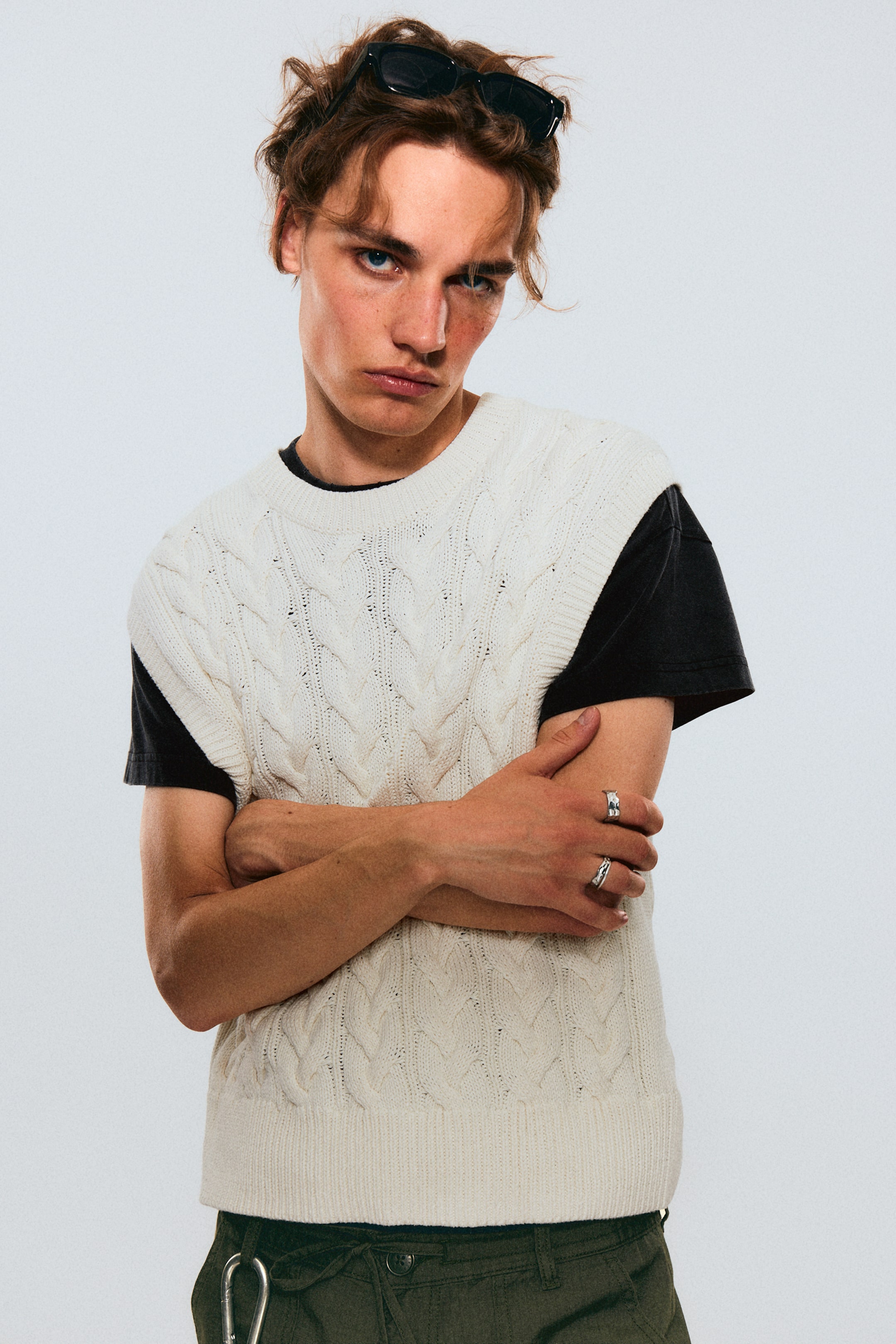 View larger image: Cable Knit Cotton Vest - White - Men | H&M GB 2