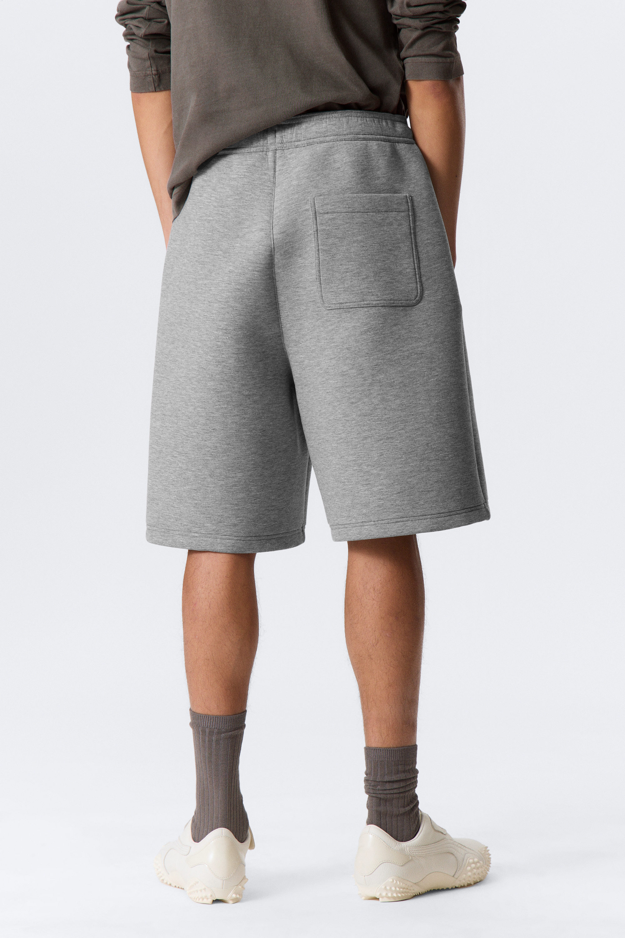 Grey Melange - Loose Fit Scuba Shorts - 2