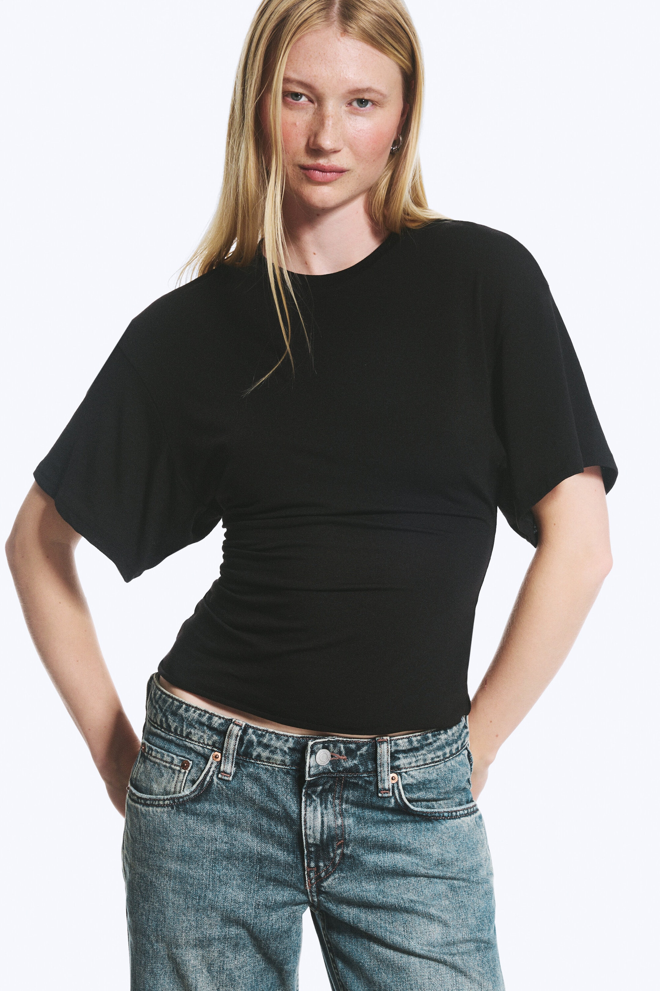 Black - DRAPED FITTED T-SHIRT - 1