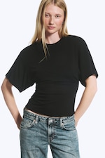 Schwarz - DRAPIERTES, ENG ANLIEGENDES T-SHIRT - 0