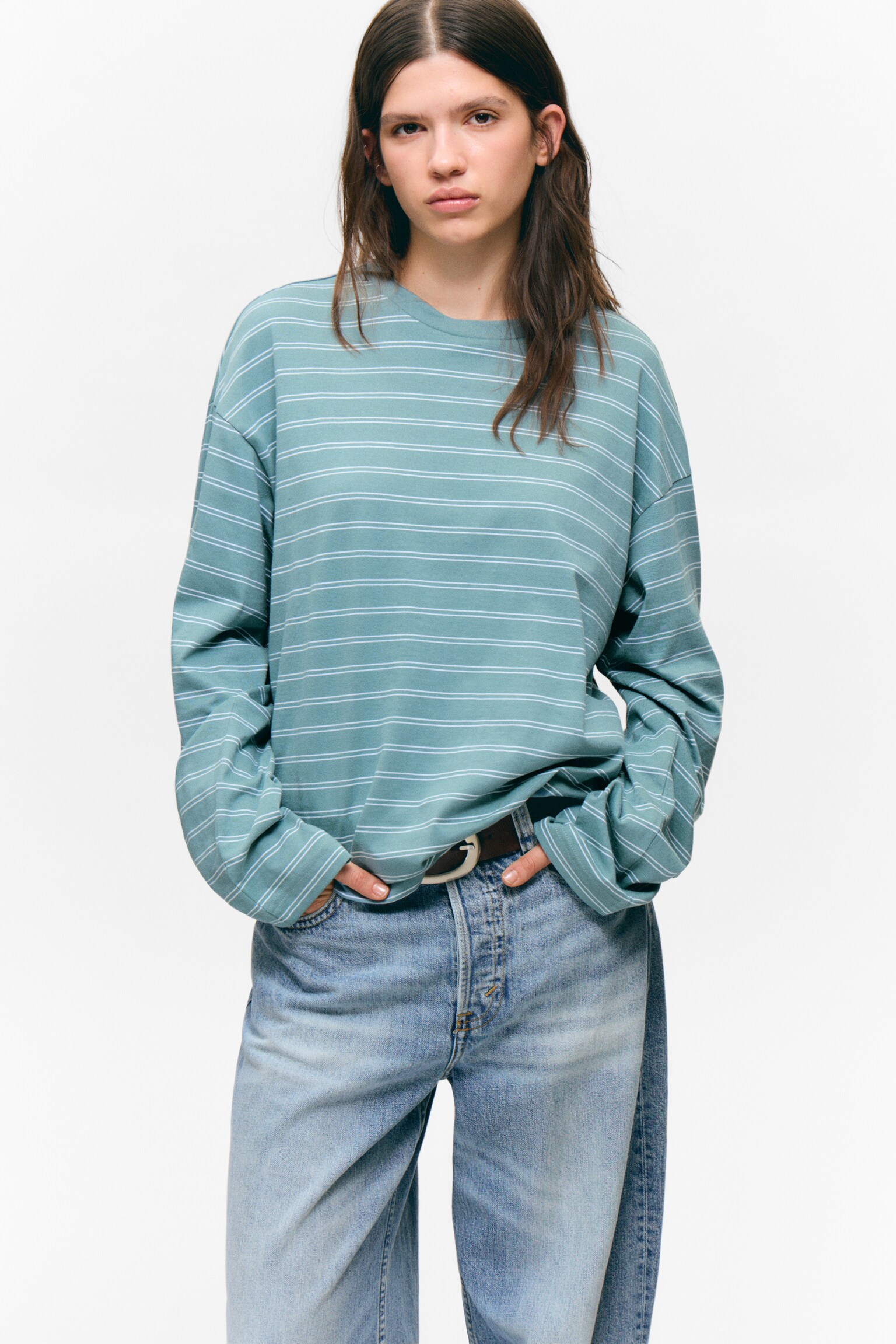 Longsleeve-Shirt aus Baumwolle - Gestreiftes Türkis/Dunkelbraun gestreift/Feuerrote & beige Streifen/Pink/Gestreift/Weiß - Schwarze Streifen - 4