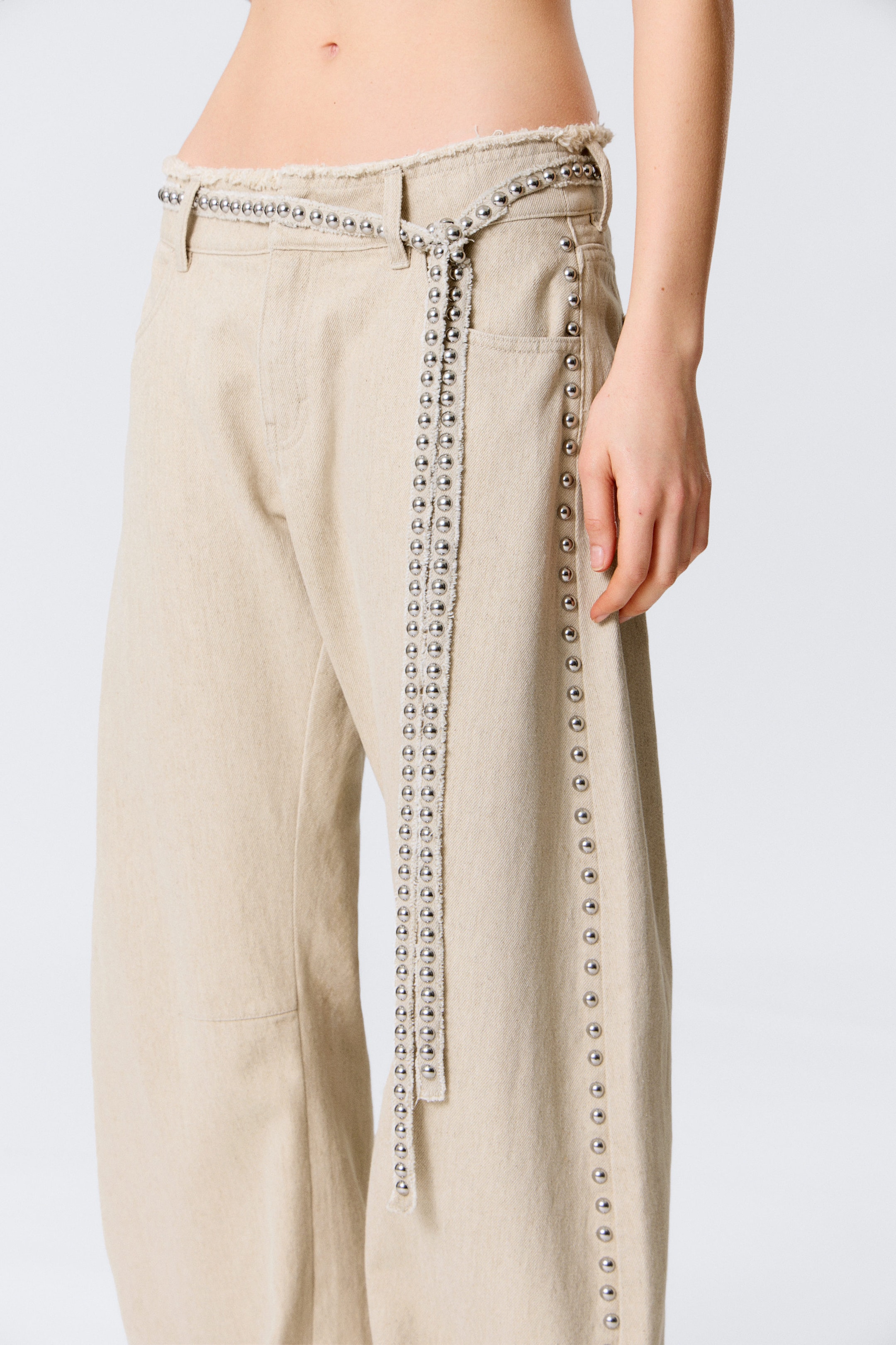 Beige - Studded Linen-Blend Choker Necklace - 2