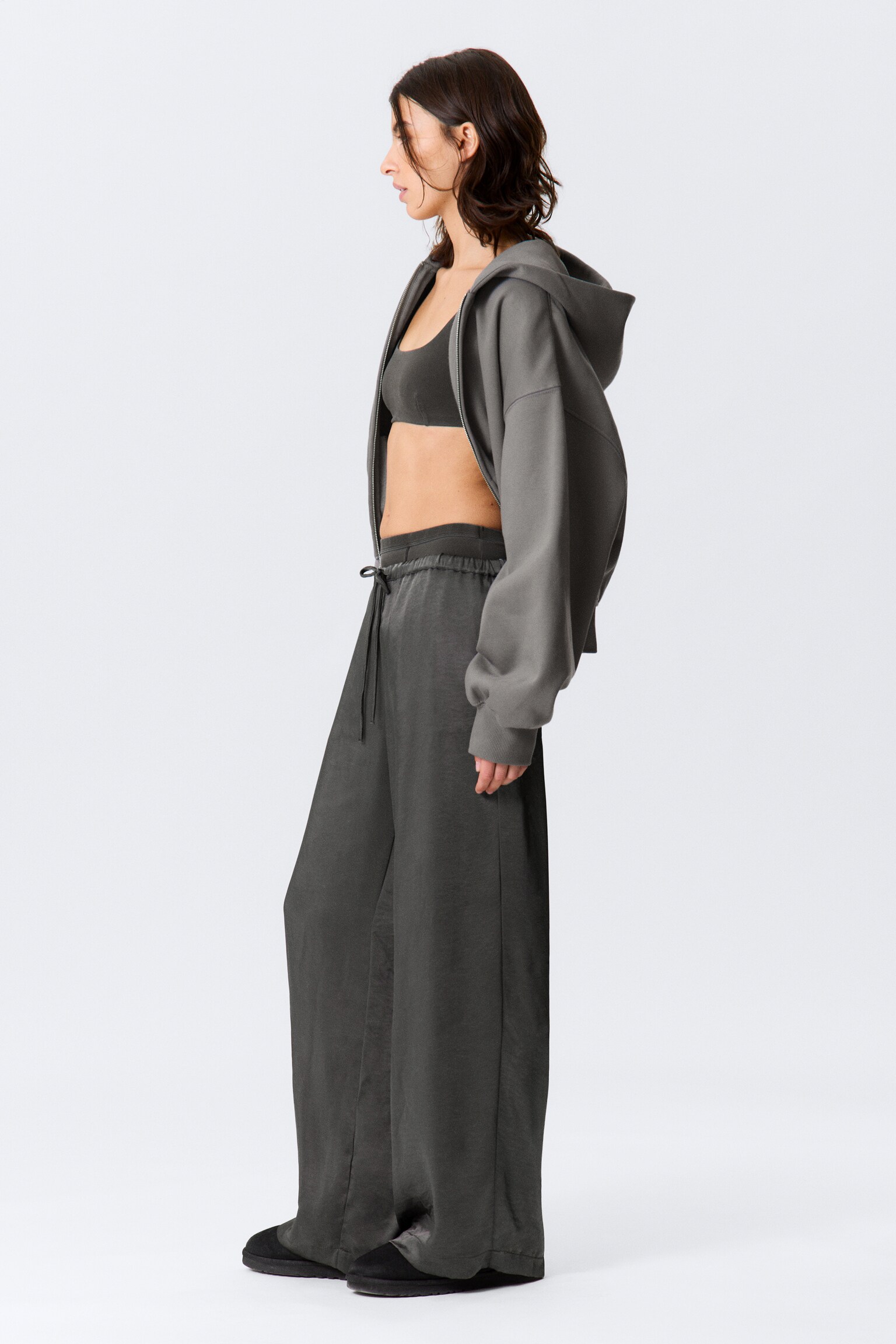 Pantalon de pyjama en satin délavé - Gris foncé délavé - 7