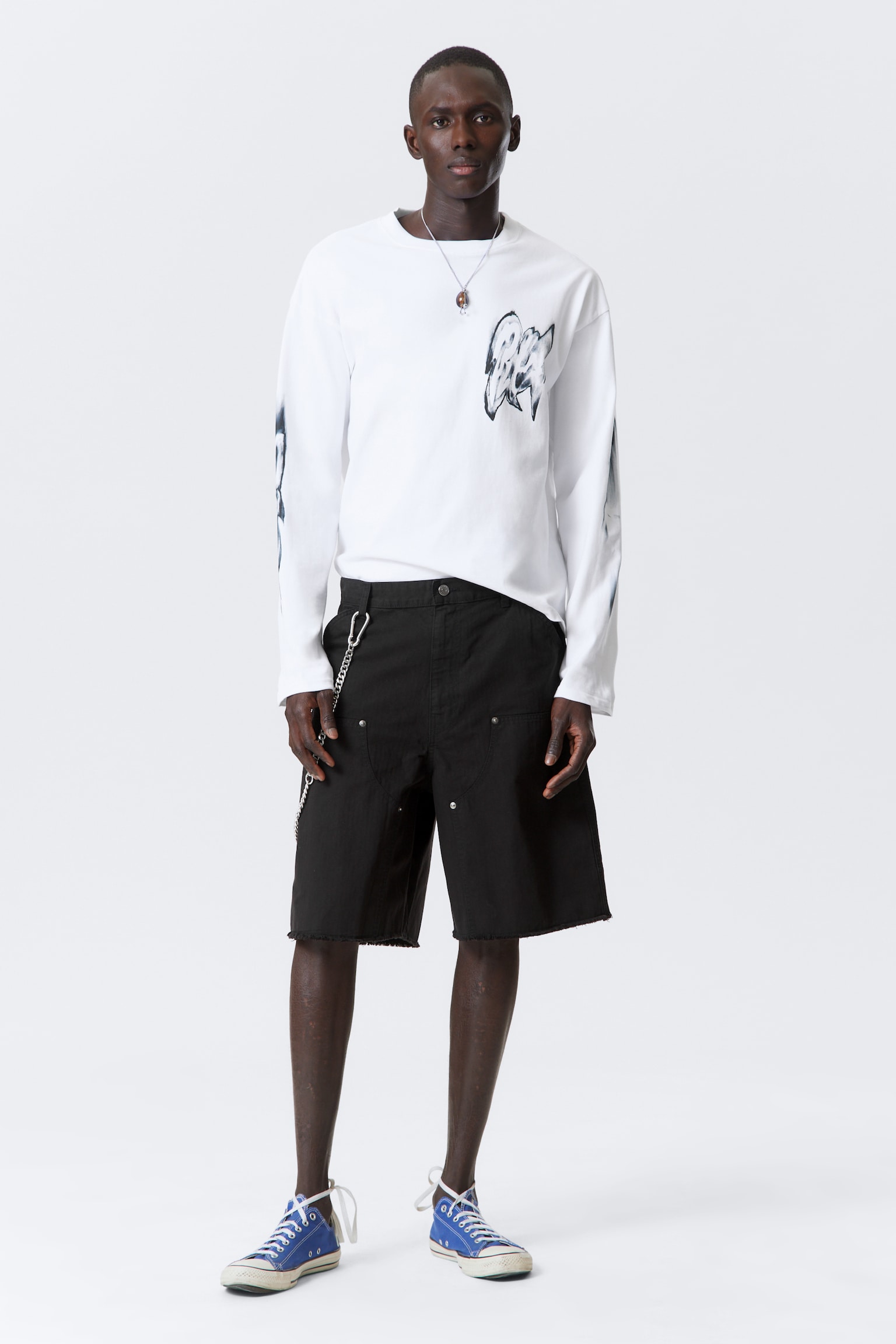 Șorturi largi din twill de lucru - Negru