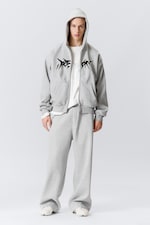 Grau meliert - "Dream" - Grafischer Zip-Hoodie mit eckigem Schnitt - 2