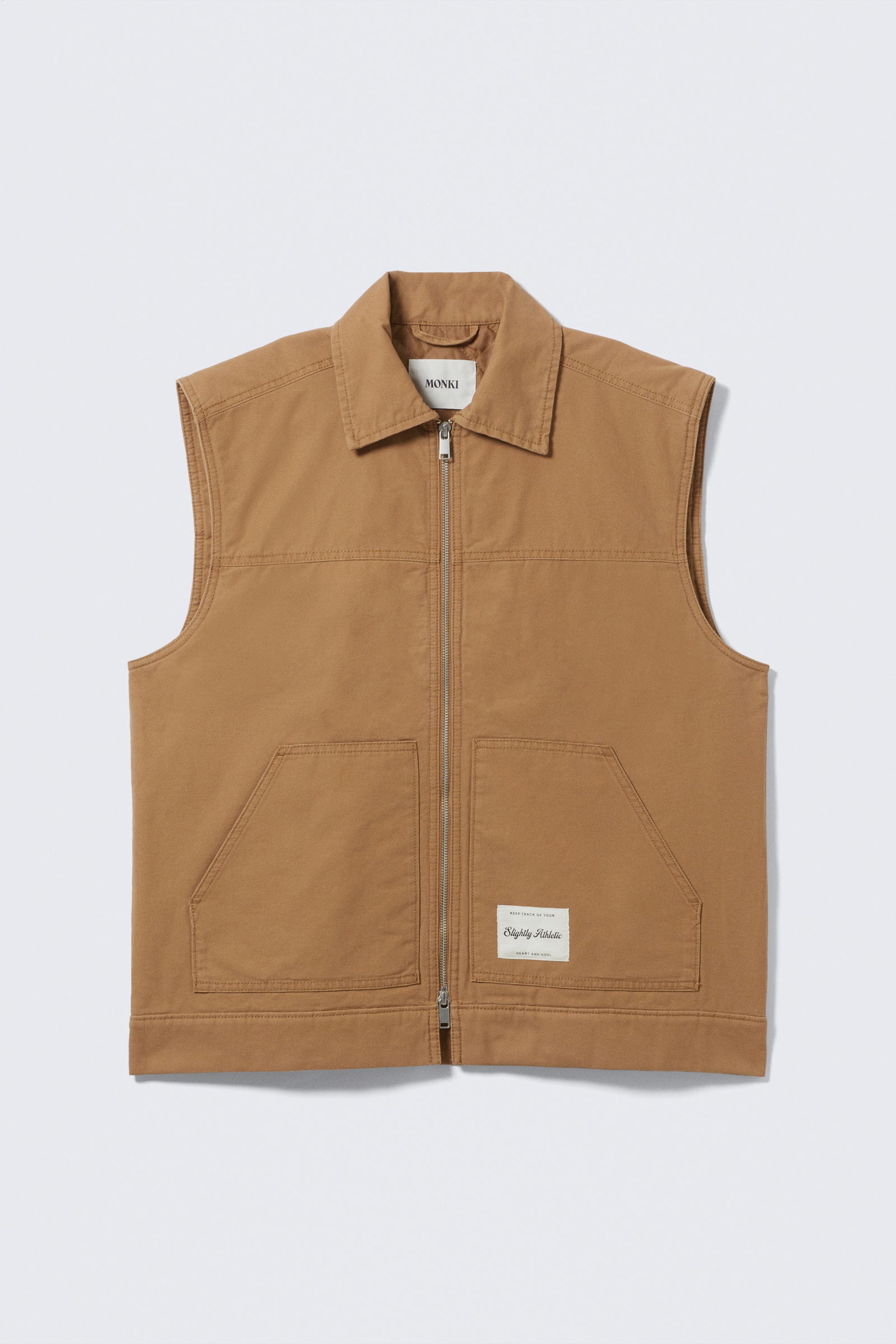 Brown - Lightly Padded Canvas Zip Vest - 1