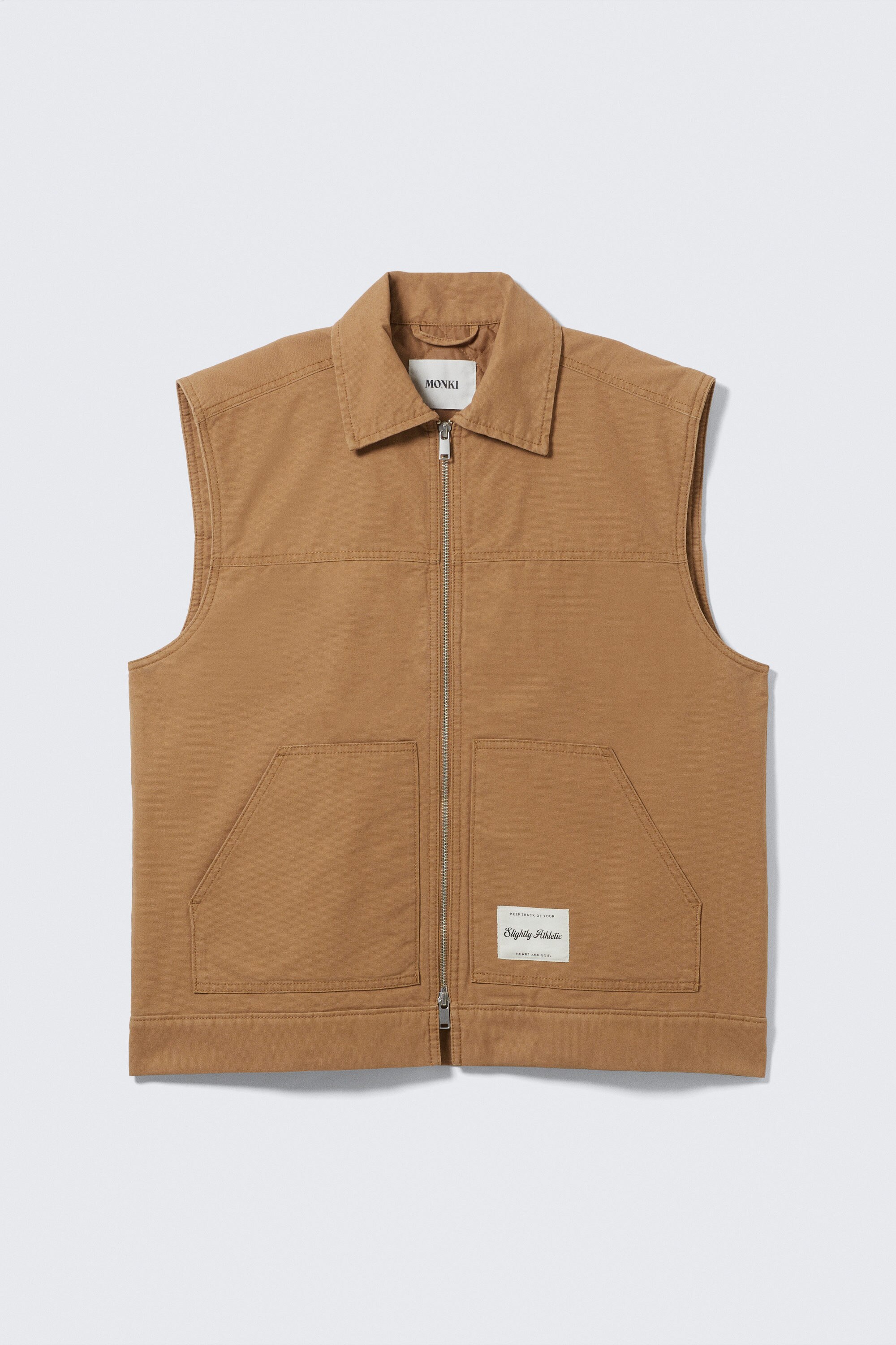lightly padded canvas zip vest - Brown | Monki WW