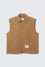 Brown - Lightly Padded Canvas Zip Vest - 3