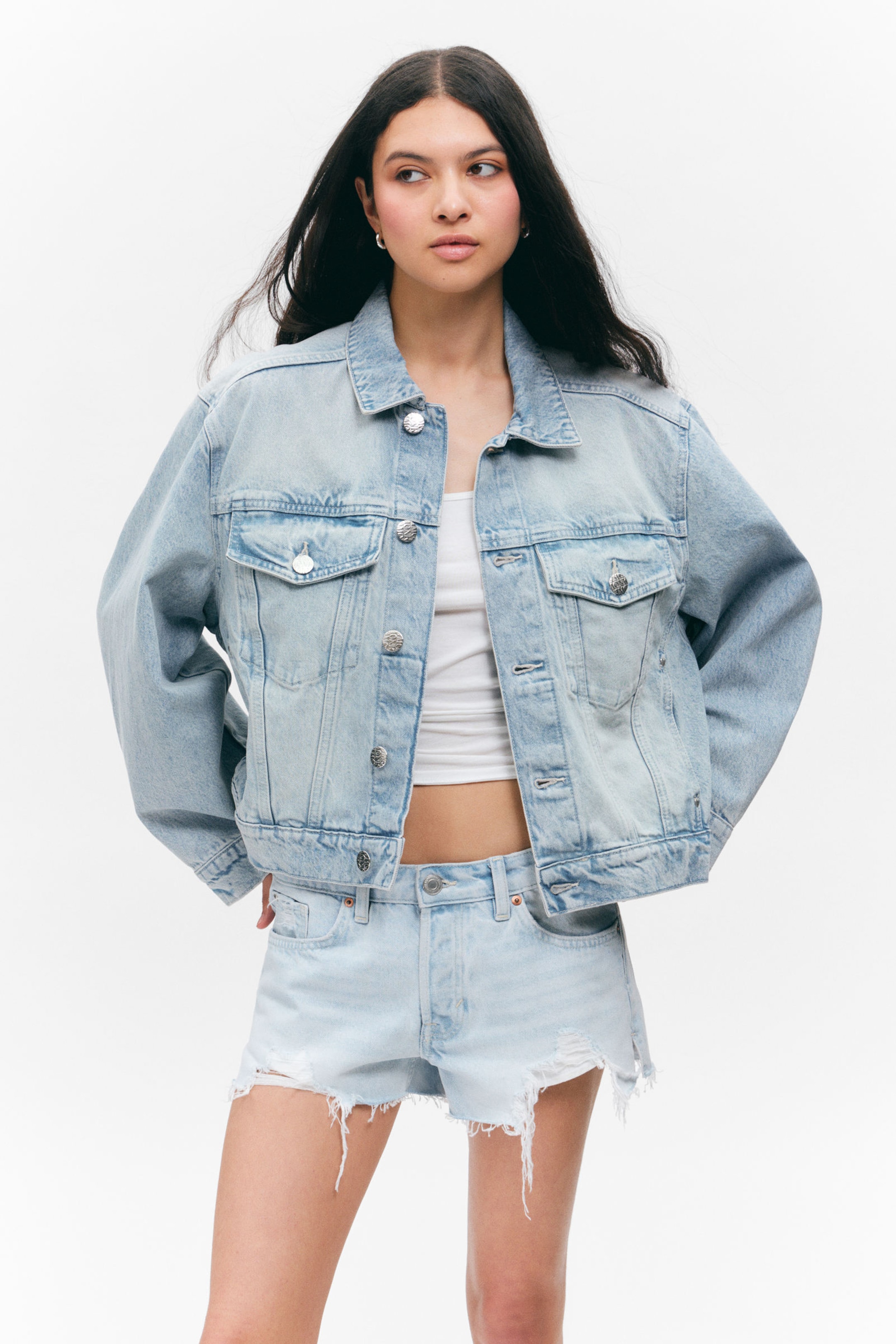 Pegasus Blue - Light Blue - Oversized Structured Denim Jacket - 2