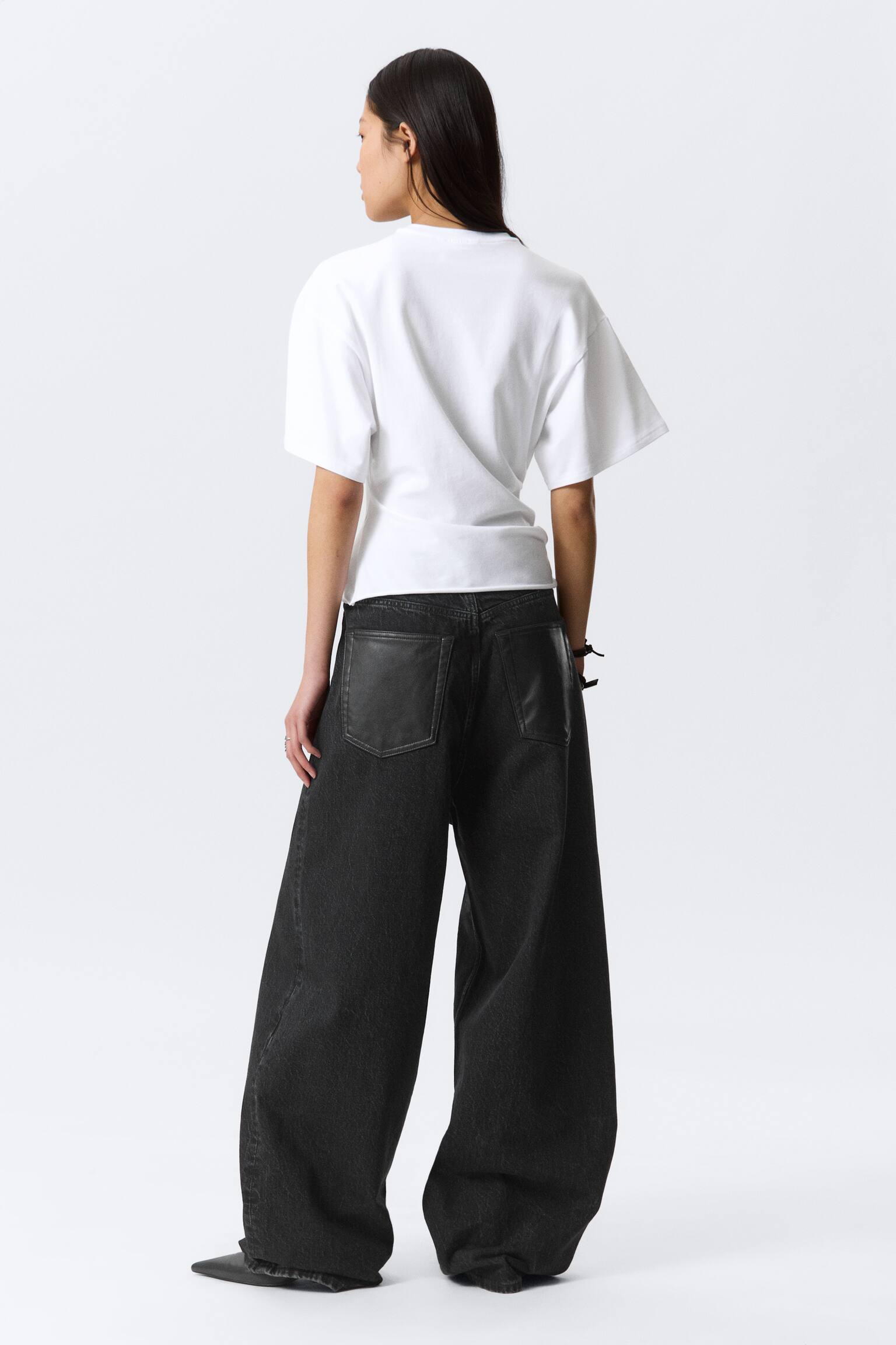 Drapované přiléhavé tričko - Bílá/Černá/Šedý melír - 4