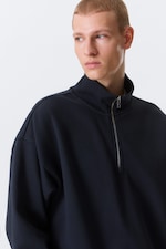 Dark Navy Blue - Loose Half Zip Sweatshirt - 2