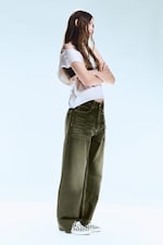 Deep Green - Khaki Green - Looser Regular Waist Loose Straight Jeans - 2