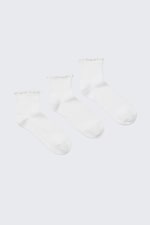 White - 3-pack Frill Edge Short Socks - 0