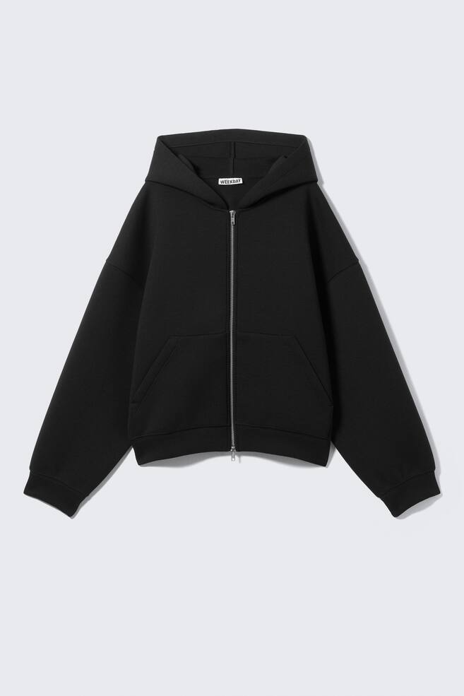 Sweat à capuche zippé oversize en scuba - Noir/Gris chiné/Kaki Gris/Bordeaux/Gris foncé - 1