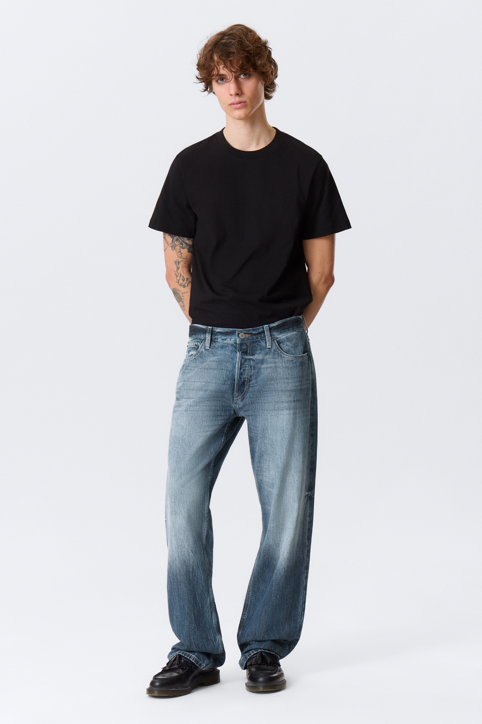 Jeans Meteor relaxed a vita bassa con straight leg - Board Blue - Blu medio/Dusky Black - Nero