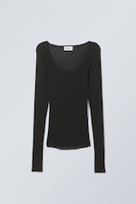 Black - Tea Sheer Long Sleeve Top - 0
