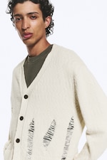 Beige - Boxy Strick-Cardigan im Used-Look - 1