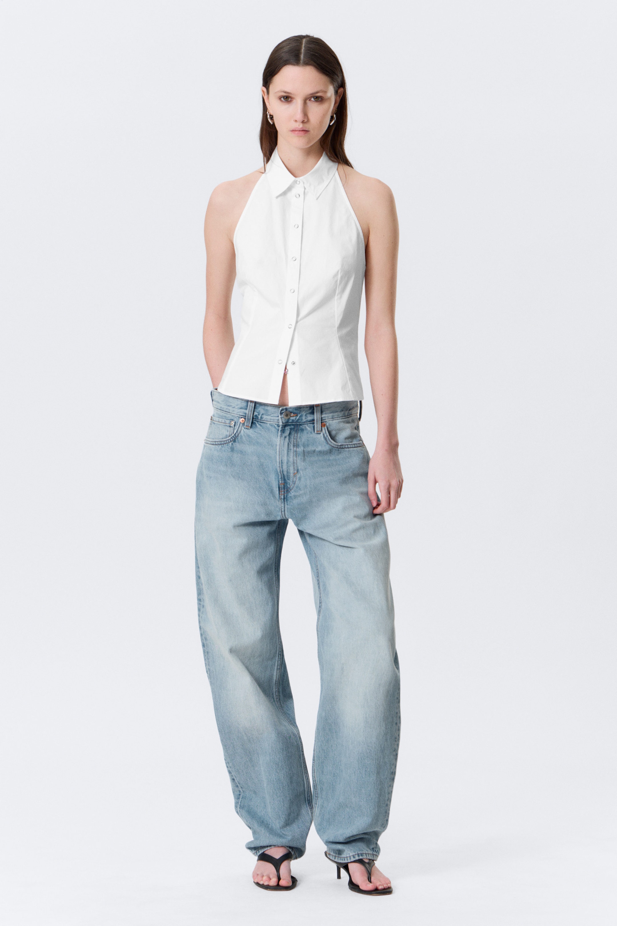 White - Sleeveless Halterneck Shirt Top - 2