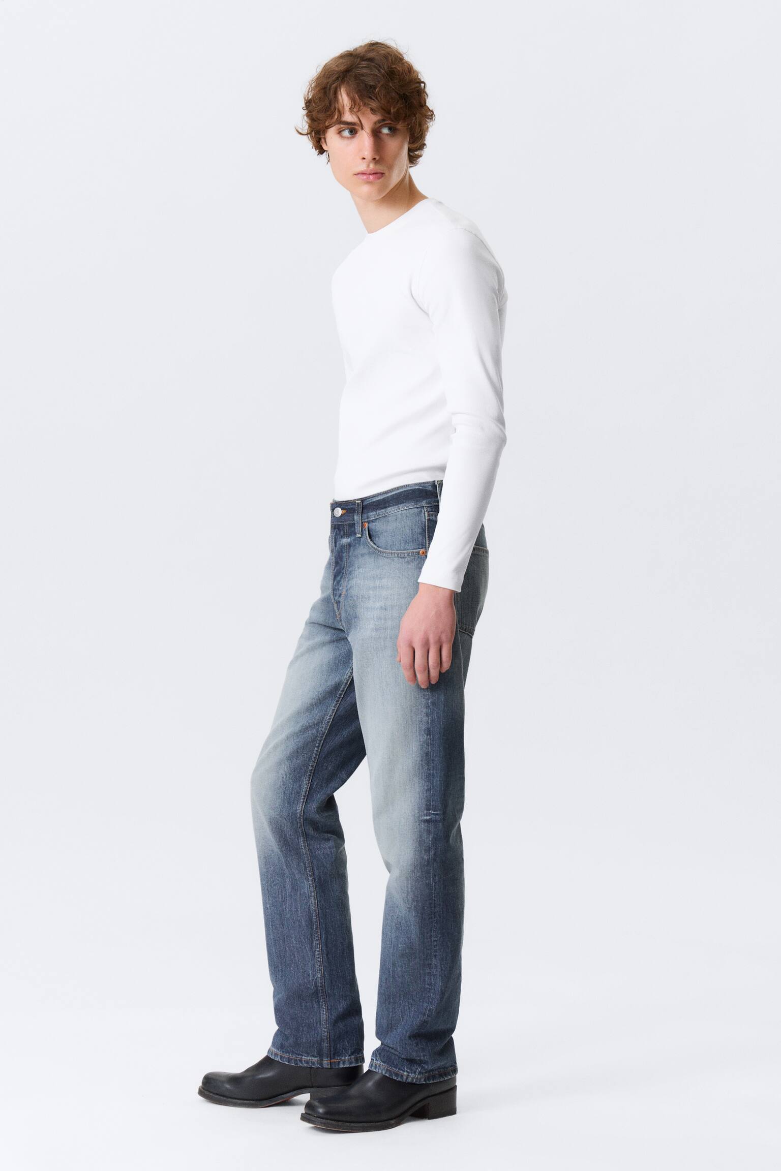 Calças de ganga direitas de cintura média Orbit - Board Blue - Azul médio/Lavagem preta - Preto - 3