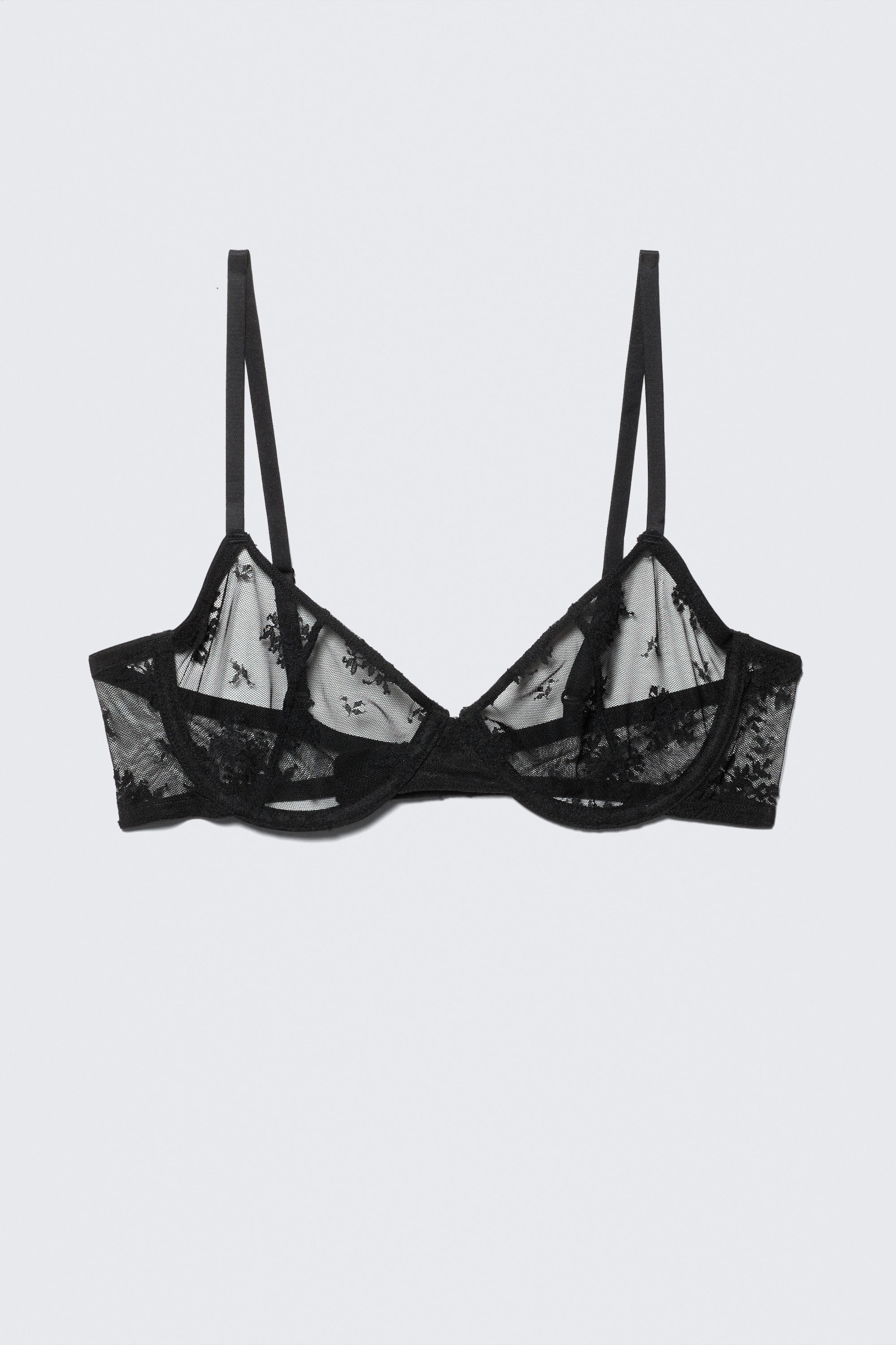 Black - Sheer Lace Underwire Bra - 1
