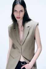 Dark Beige - Relaxed Linen blend vest - 1