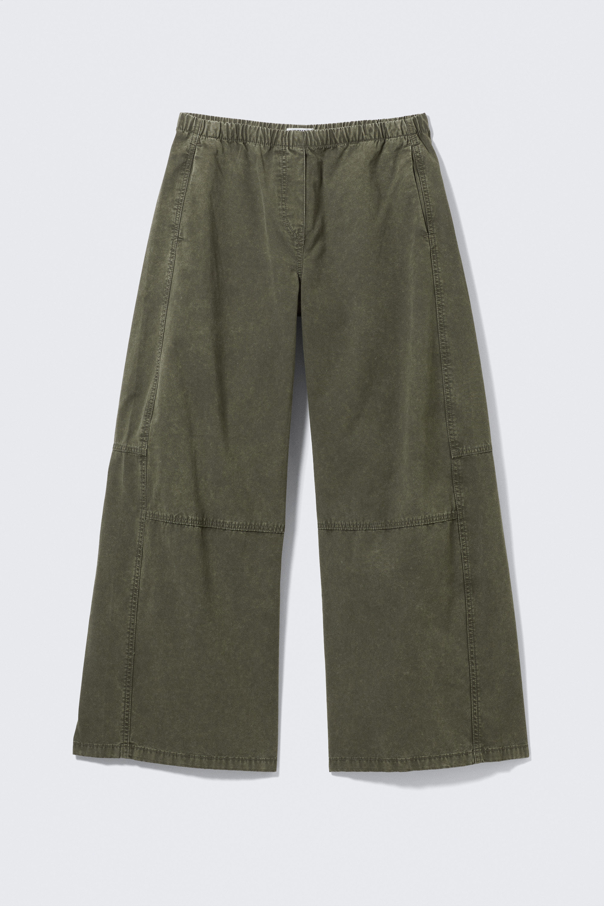 Tvättad mörk kakigrön - Lågmidjade baggy tvättade canvasbyxor - 1