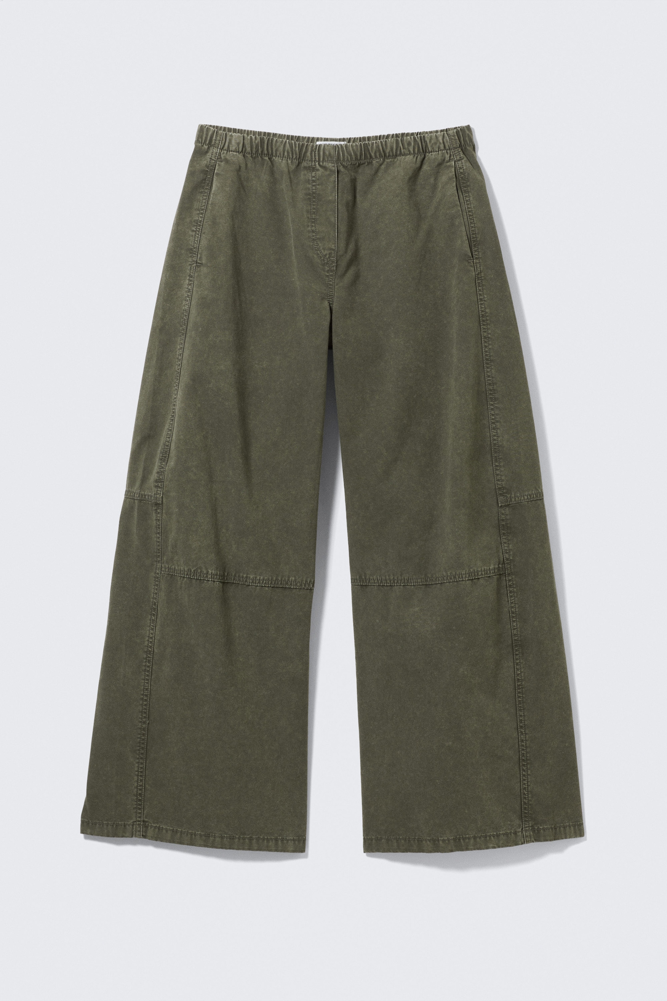 Washed Dark Khaki Green - Low Rise Baggy Washed Canvas Trousers - 4