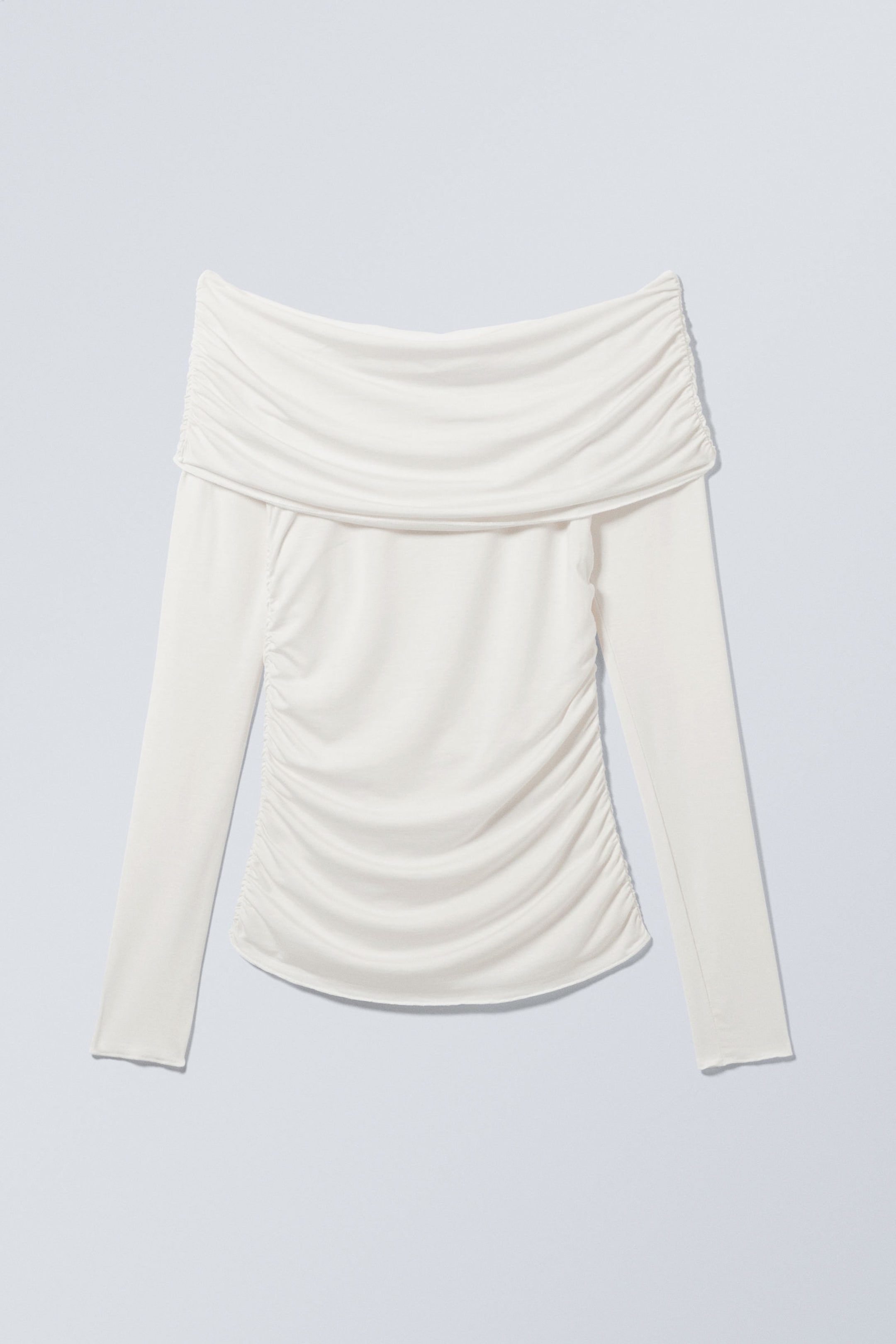 White - Folded Off Shoulder Long Sleeve Top - 0