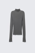 Striped Dark Grey Melange - Ribbed Fitted Turtleneck - 4