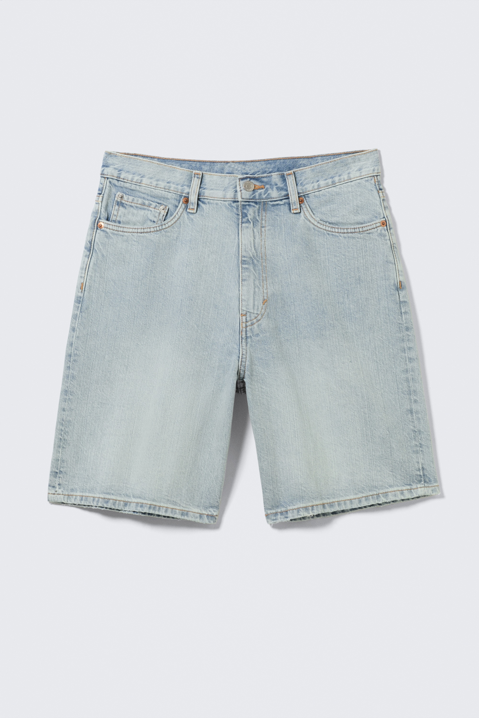 Galaxy Mid Rise Loose Denim Shorts - Dream Blue - Light Blue/Blue Horses - Medium Blue