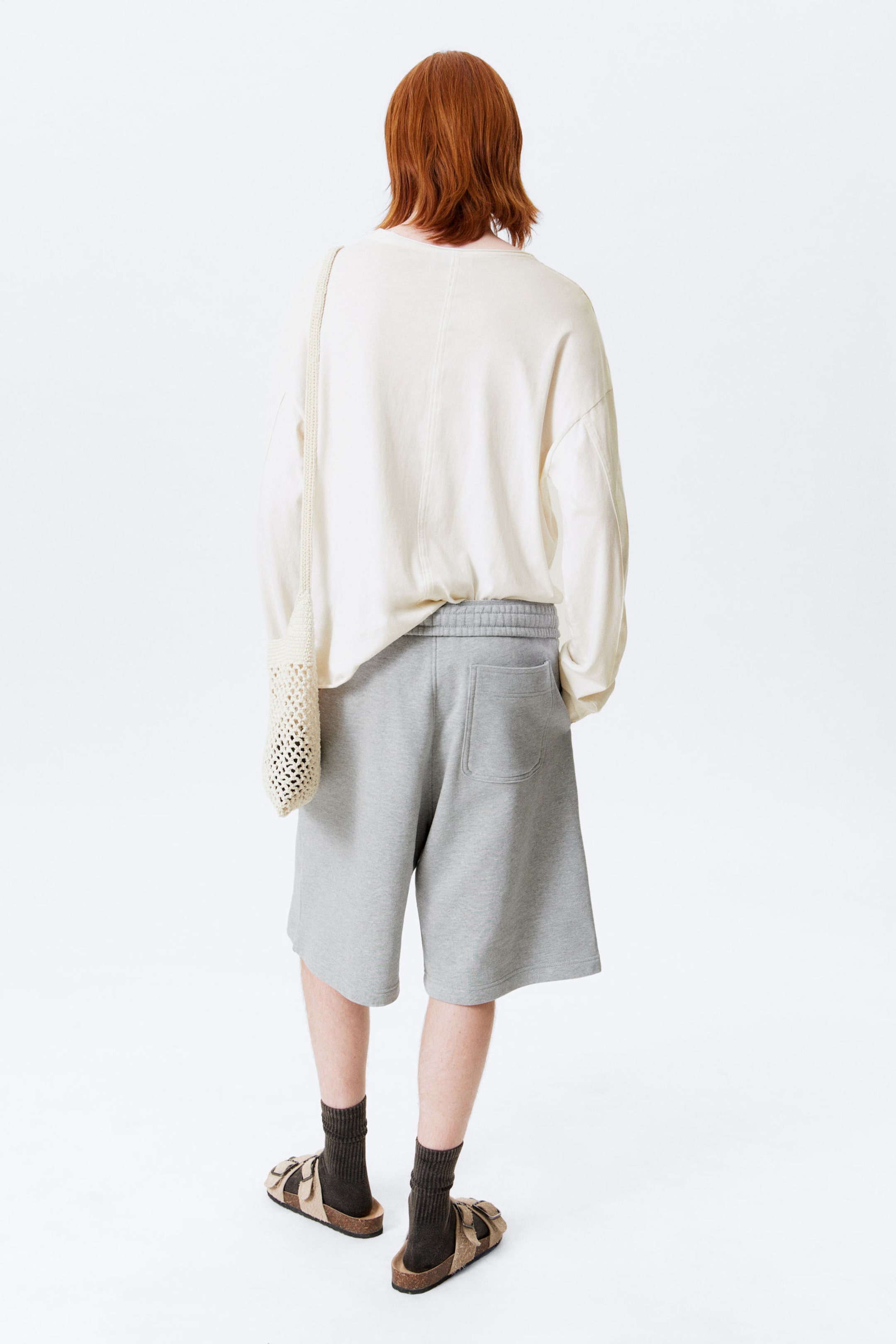 Grey Melange - Baggy Knee-Length Skater Shorts - 3