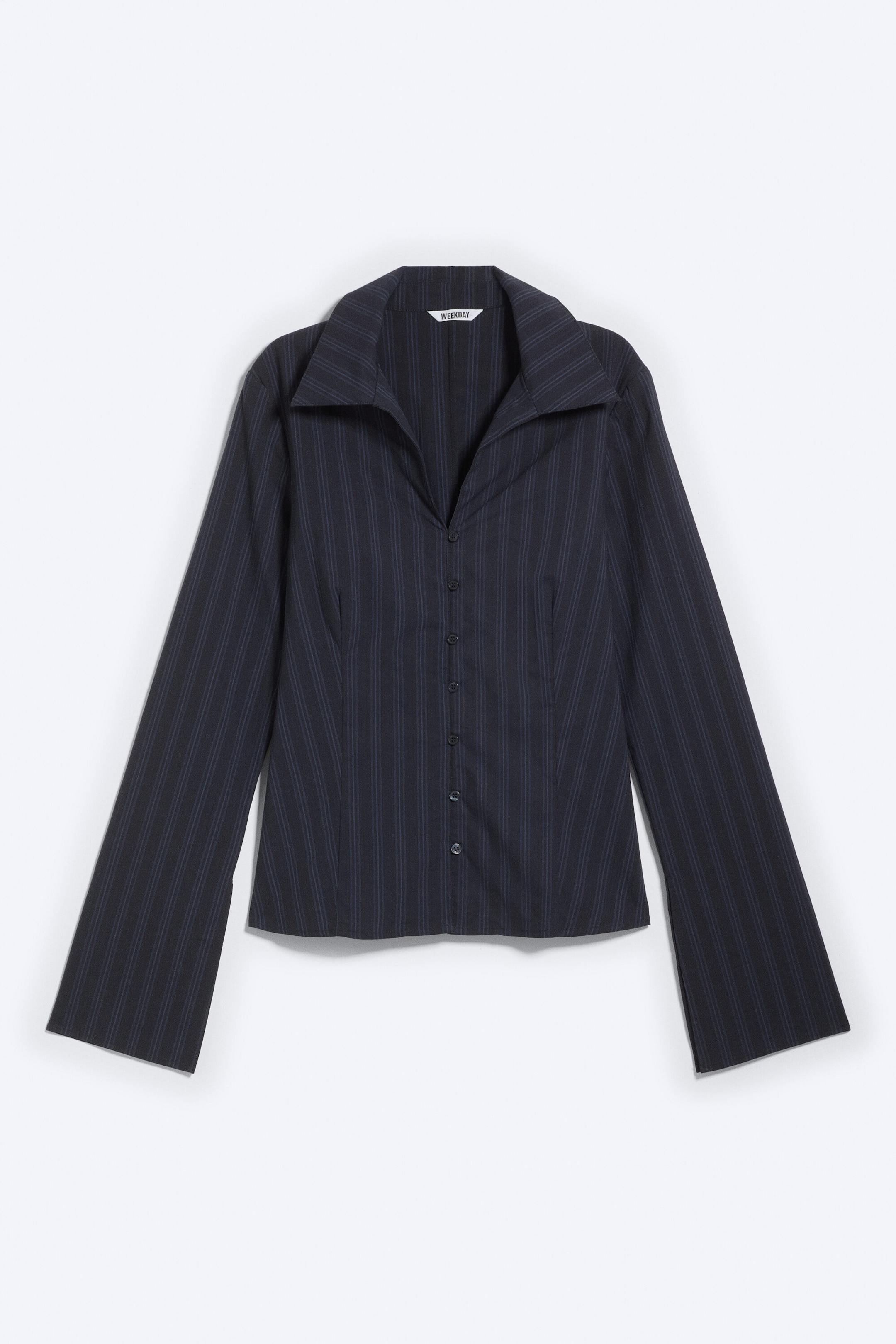 Striped Dark Blue - Slim Fit Textured Blouse - 3