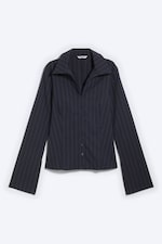 Striped Dark Blue - Slim Fit Textured Blouse - 3