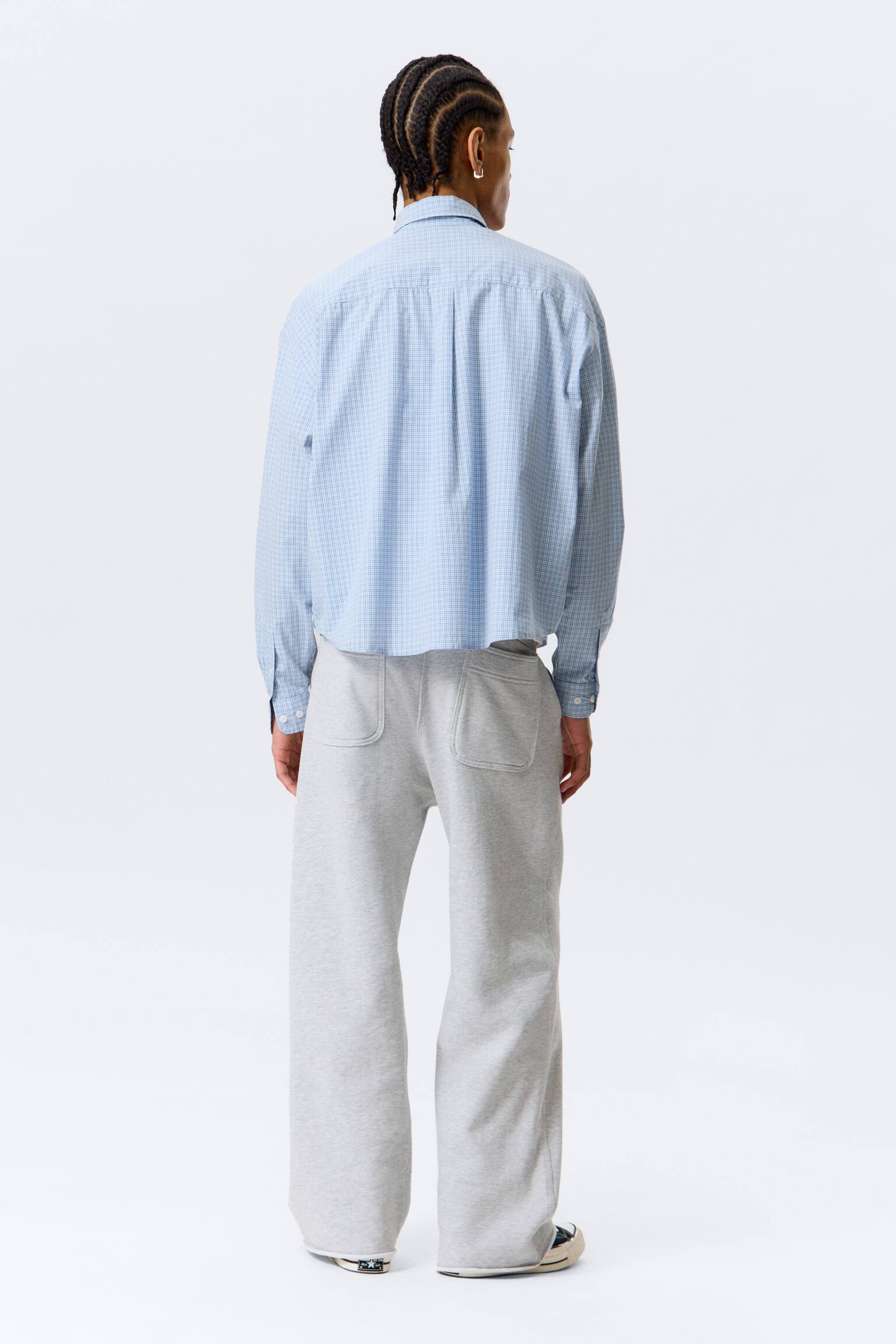 Boxy overhemd van katoenen popeline met lange mouwen-Geruit blauw - 5