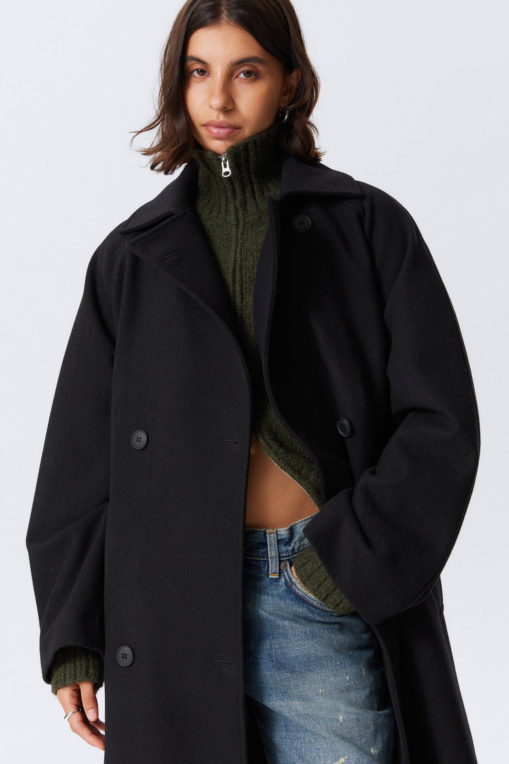 ジャケット WOOALONG Oversized wool blend double coat BLACK oversized wool-blend double-breasted coat - Black | Weekday NO
