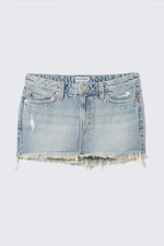 Lip Blue - Light Blue - Centure Low Rise Frayed Denim Mini Skirt - 0