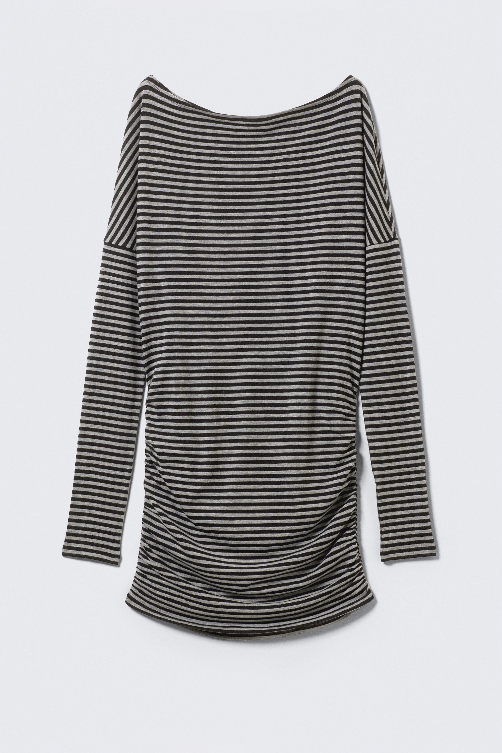 Schwarz/Grau gestreift - Drapiertes, asymmetrisches Langarm-Minikleid - 3