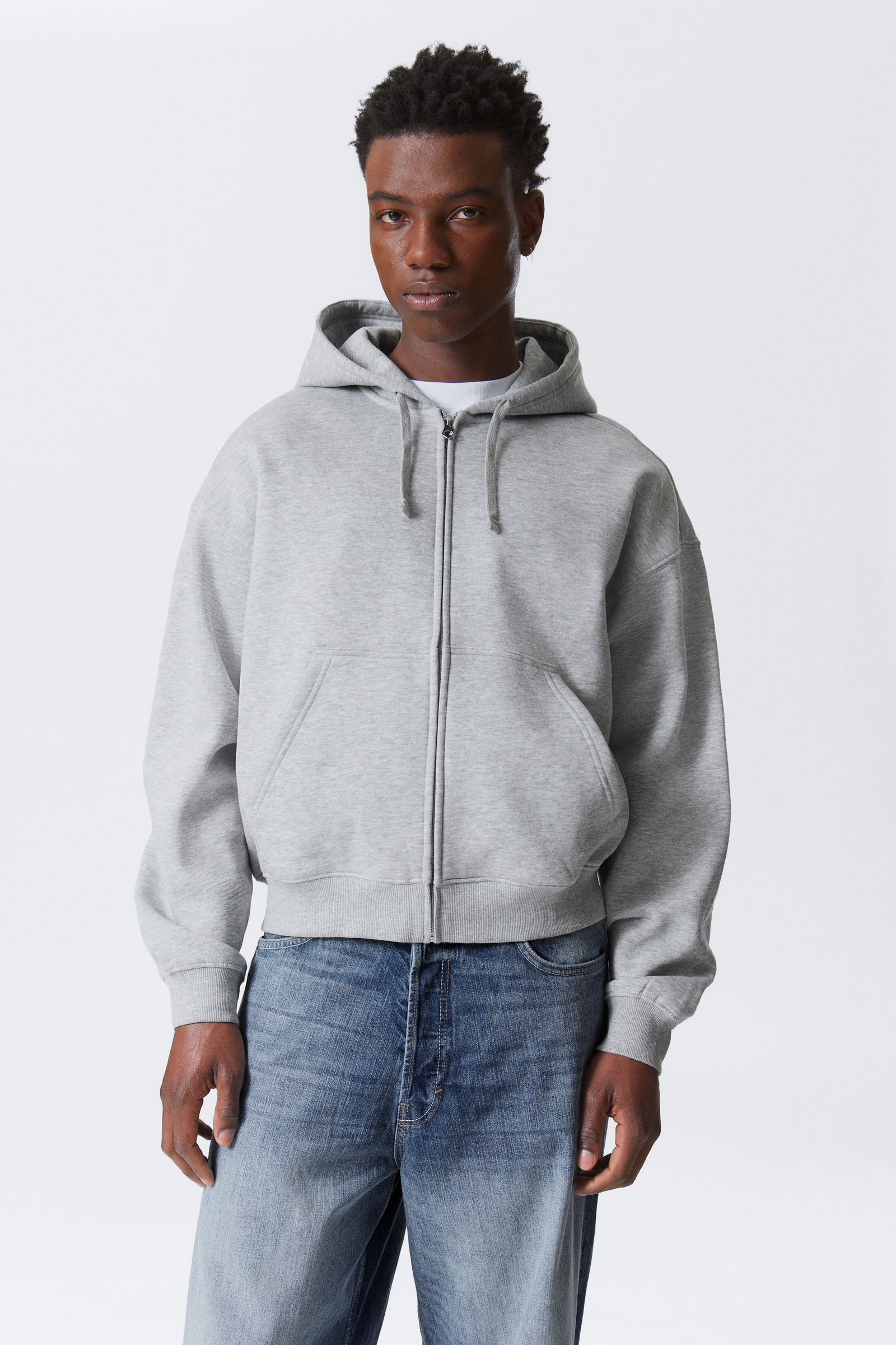 boxy midweight zip hoodie - Light Grey Melange | Weekday WW