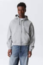 Hellgrau meliert - Kastiger, mittelschwerer Hoodie mit Reißverschluss - 1